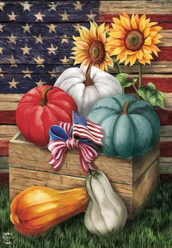 Bandera patriótica de calabaza para jardín, girasoles de EE. UU., 12.5 x 18 pulgadas Briarwood Lane Calabazas