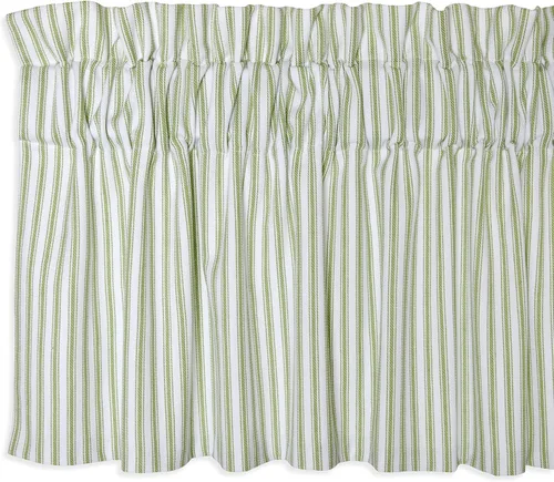 Cortina de cenefa a rayas de color verde y blanco estragón con forro de algodón tejido, 54 pulgadas de ancho x 17 pulgadas de largo