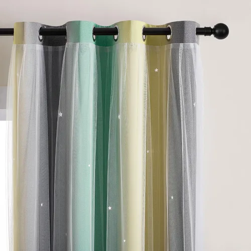 Miniatura 68 de XiDi Cortinas opacas con estrellas para habitaciones de niños, cortinas verdes para ventana de dormitorio de niños, azul y gris, 52 pulgadas de Azul