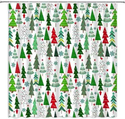 Miniatura 10 de GCTNBJL Cortina de ducha navideña para RV, diseño de árbol de pino, copo de nieve, estrella, bosque, vacaciones de invierno, naturaleza rústica