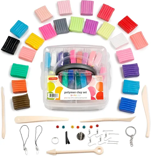 Incraftables Kit de arcilla polimérica – Juego de arcilla para horno no tóxica de 24 colores con herramientas, cortadores, moldes, anillos de salto