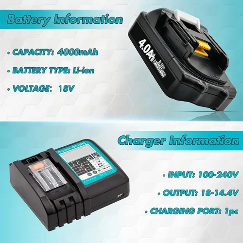 Miniatura 3 de Bonadget Paquete de 1 batería y cargador 4.0Ah BL1815 de 18 V para Makita 18V para cargador de batería de 18 voltios BL1830 BL1850B BL1840B BL1820