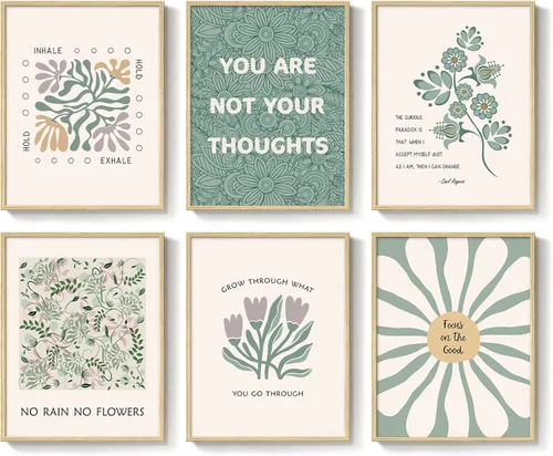Miniatura 11 de Arte de pared verde salvia para pared, terapia de oficina, lienzo para decoración de pared, póster motivacional, citas inspiradoras, impresiones