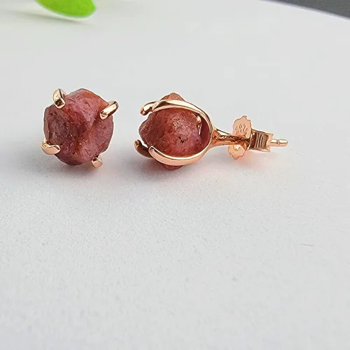 Miniatura 19 de Aretes de piedra preciosa natural en bruto con oro rosa sobre plata de ley 925, 6 a 0.276 in, regalo de piedra de nacimiento de calidad genuina