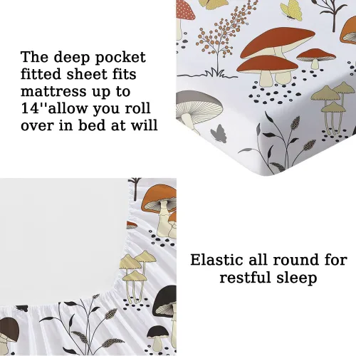 Miniatura 4 de MUSOLEI Sábana bajera ajustable de hongos, ropa de cama de hongos, decoración de hongos para niños, niños; juego de sábanas individuales; 1 sábana
