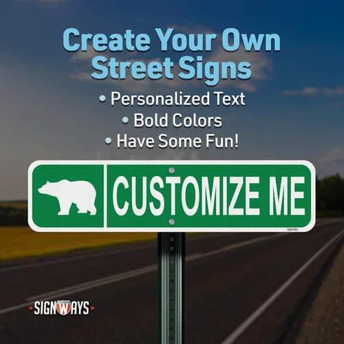 Miniatura 5 de Street Signs - Letreros personalizados con diseño de oso Diseña tu letrero de calle personalizado con color, símbolo de animal, fuente, palabras