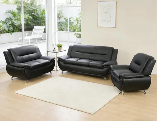 Miniatura 56 de Sofás Seccionales de Cuero, Conjuntos de Muebles de Sala de Estar, 3 Piezas Conjunto de Sofá Moderno para Sala de Blanco crema