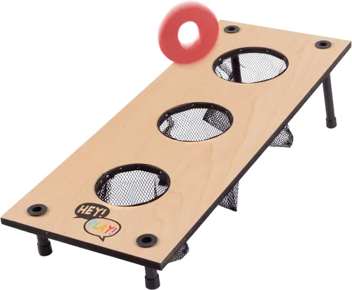 Miniatura 6 de HEY! PLAY! Juego de arandelas 2 en 1 y juego de lanzamiento de bolsas de frijoles, para interiores o exteriores, juegos clásicos de madera