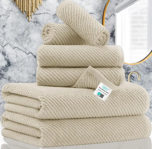 Miniatura 8 de VOOVA & MOVAS Toallas de baño amarillas – 100% algodón Secado rápido Peso Gruesas Suave, juego de 6 toallas de baño, 2 toallas grandes de 30
