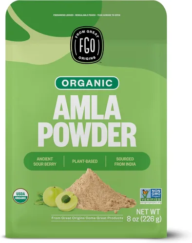 FGO Polvo orgánico de amla, 8 onzas, grosella espinosa india orgánica USDA (Amalaki), sin OGM, vitamina C natural - 100 % cruda y natural (Paquete
