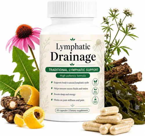 Cápsulas de drenaje linfático, suplementos herbales naturales con extracto de diente de león, bardana, algas y equinácea, apoya la reducción de la