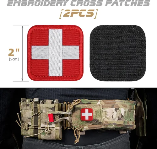 Miniatura 2 de LIVANS Medic Cross Morale Patch, parche médico blanco de primeros auxilios, parches tácticos de gancho y bucle EMT, 2 paquetes para mochilas Rojo