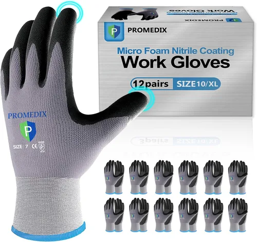 Miniatura 11 de PROMEDIX P Guantes de trabajo recubiertos de nitrilo,Guantes de trabajo de seguridad de microespuma para hombre,Guantes de nylon y spandex de punto