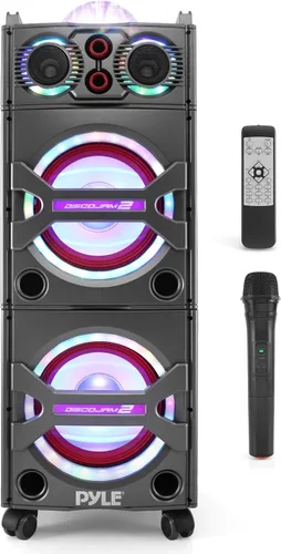 Pyle - Sistema de altavoces PA portátil con Bluetooth - Sistema de altavoces PA portátil activo de 2000W con Bluetooth para exteriores con entrada