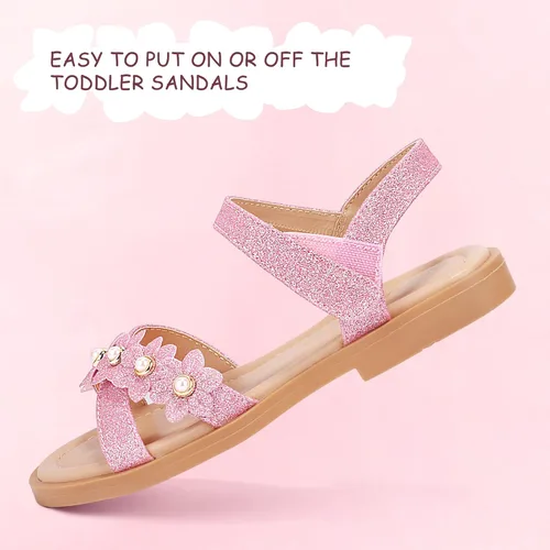 Miniatura 5 de PANDANINJIA Elva - Sandalias para niñas con puntera abierta, bonitas, planas, sandalias de vestir con tiras cruzadas, zapatos de verano para niños