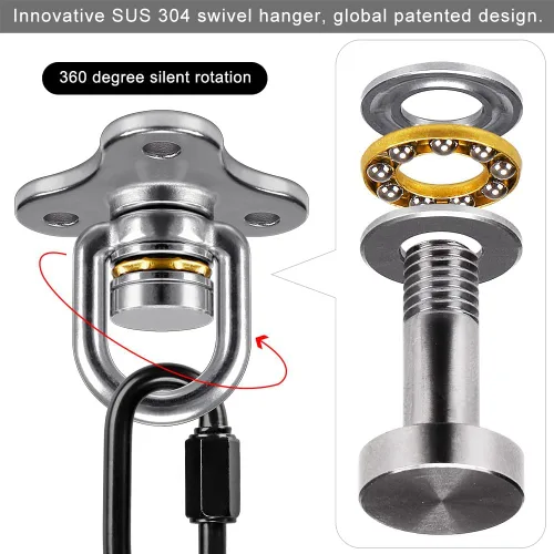 Miniatura 2 de SELEWARE Gancho giratorio de alta resistencia, gancho giratorio de 360 grados con mosquetón, accesorios de columpio para interiores y exteriores