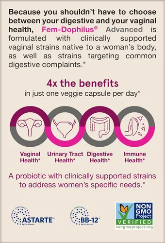 Miniatura 9 de Jarrow Formulas Fem-Dophilus Probióticos avanzados de 10 mil millones de UFC con 6 cepas respaldadas por la ciencia, para apoyo vaginal, urinario