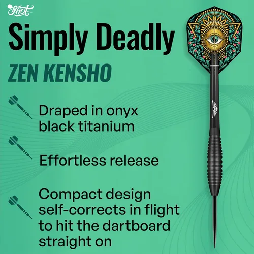Miniatura 4 de Shot! Dardos Zen Kensho Juego de puntas de metal – Juego de dardos con punta de acero de tungsteno 90% – Vuelos de dardos profesionales fabricados