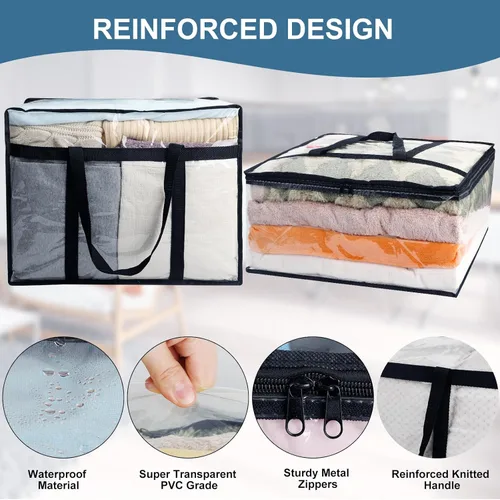 Miniatura 7 de 1 paquete de bolsas de almacenamiento transparentes para cobijas, organizadores de armario de vinilo para ropa y edredones, contenedores