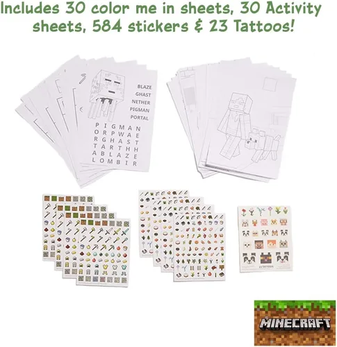 Miniatura 3 de Innovative Designs Minecraft - Juego de actividades de lujo para niños con lata de transporte, hojas para colorear, tatuajes, calcomanías