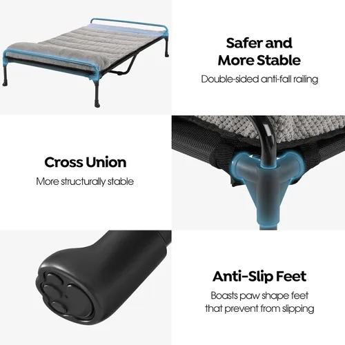 Miniatura 2 de Veehoo Cama elevada para perros + cojín acolchado extraíble, cama refrescante para perros interiores y exteriores con barandilla para perros