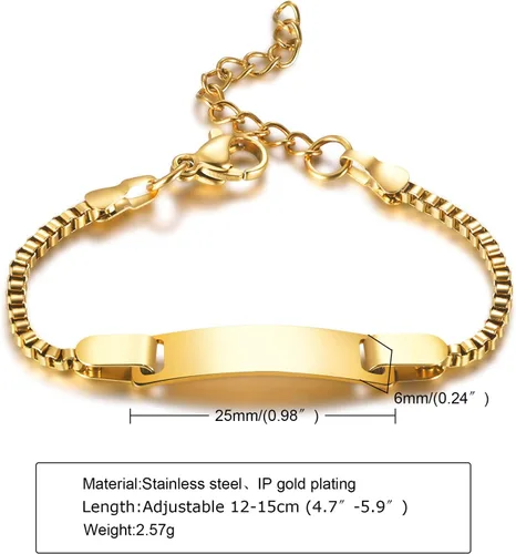 Miniatura 63 de Pulsera de barra para bebé: chapado en oro de 18 quilates, pulsera con placa de identificación personalizada para niños pequeños de mamá, nombre