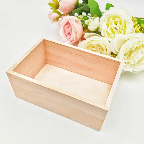 Miniatura 5 de Anktily Paquete de 4 Cajas Organizadoras de Almacenamiento de Manualidades de Madera Sin Terminar, Caja de Madera Rectangular de 6 x 4 x 2.4