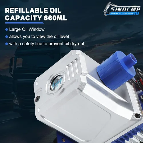 Miniatura 3 de Bomba de vacío 12CFM 1HP Doble etapa 110v 60HZ Aire acondicionado Bomba de vacío HVAC Herramienta de aire Paleta rotativa para sistemas