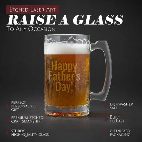 Miniatura 3 de Etched Laser Art Taza de cerveza grabada personalizada de 25 onzas, cristalería transparente apta para lavavajillas, personalizada para cualquier