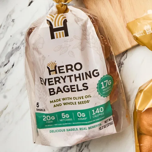 Miniatura 3 de Hero Todo en Uno Bagel - 5g de carbohidratos netos, 17g de proteína, alta en fibra, 140 calorías por porción (2 paquetes (10 bagels))