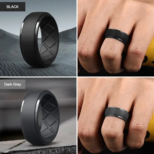 Miniatura 9 de Egnaro - Anillos de silicona para hombre, 25/64 pulgadas (10 mm) de ancho y 3/32 pulgadas (2.5 mm) de grosor, alianzas de boda de goma, paquete