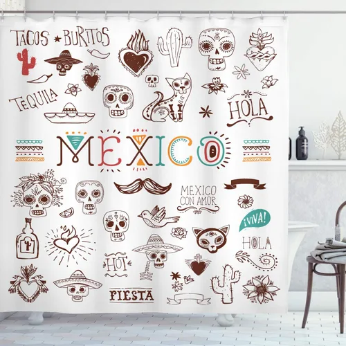 Miniatura 68 de set de cortina para baño decorativa de tela de poliéster con ganchos