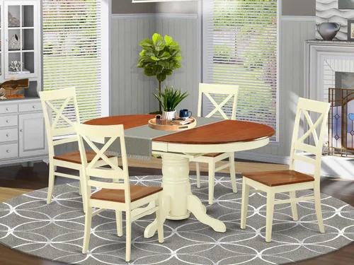 Miniatura 2 de East West Furniture AVQU5-BCH-W - Juego de comedor de 5 piezas para 4 personas, incluye una mesa de comedor ovalada con hojas de mariposa y 4 sillas