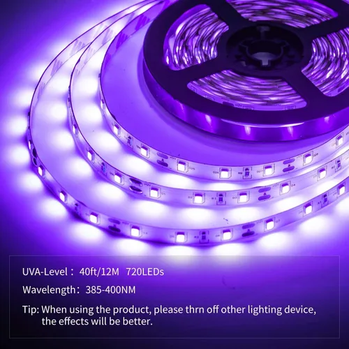 Miniatura 2 de Kit de tira de luz LED negra de 40 pies, 720 unidades LED, accesorios de luz negra flexibles de 12 V, no impermeable
