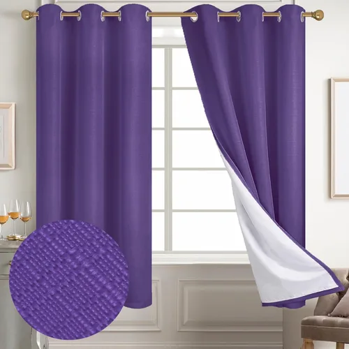 Miniatura 37 de Diraysid Cortinas 100% opacas de lino beige para dormitorio, con ojales, aislamiento térmico, cortinas de oscurecimiento de habitación