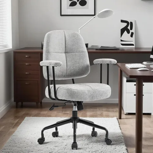 Miniatura 9 de ECOTOUGE Home Office Chair, Adjustable Faux Leather Desk Chair for Home Office, Mid Century Modern Comfy Computer Chair with Wheels, Upholstered