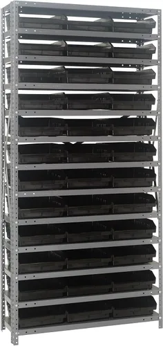 Miniatura 369 de Quantum QSBU-245BK Heavy Duty Shelving Unit with (7) Shelves and (24) QUS245 Black Bins for Garage Warehouse Storage Distribution 400 lb Load