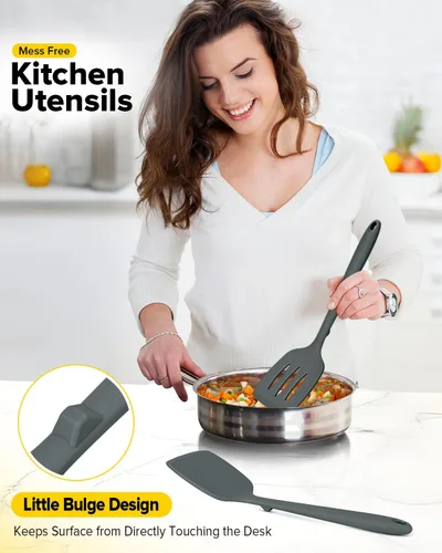 Miniatura 4 de Paquete de 2 espátulas volteadoras de silicona, juego de espátulas de cocina ranuradas antiadherentes, utensilios de cocina resistentes al calor sin