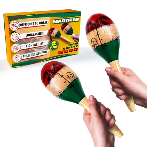 Miniatura 10 de 2 piezas de maracas para adultos – Instrumento de percusión duradero de 10.2 pulgadas, bueno para música mexicana, fiestas y actuaciones