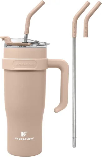Miniatura 4 de HYDRAFLOW Capri - Vaso de 20 onzas con popote – Vaso aislado al vacío de triple pared – Vaso aislado al vacío – Vaso de acero inoxidable – Vaso
