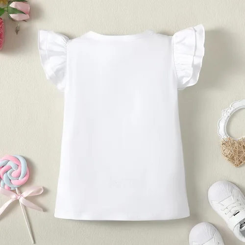 Miniatura 3 de 12M-14Y - Camiseta de algodón para niñas pequeñas, color sólido, blusa con volantes, camiseta casual de algodón