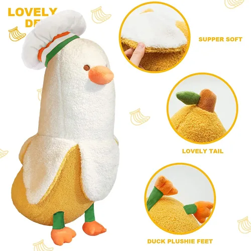 Miniatura 2 de PEACH CAT Lindo Pato de Plátano Peluche Animal de Peluche Pato Chef de Plátano Largo Almohada de Felpa para Niñas y Niños Blanco 12 pulgadas