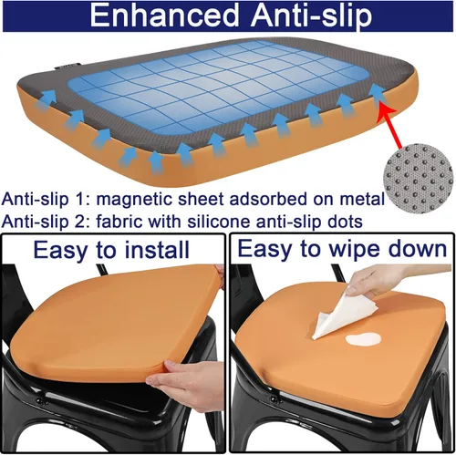 Miniatura 5 de BUYUE Cojín para silla de metal de 14 pulgadas con magnético, 1 pieza, cuero PU de lujo, impermeable, antideslizante, almohadilla de asiento