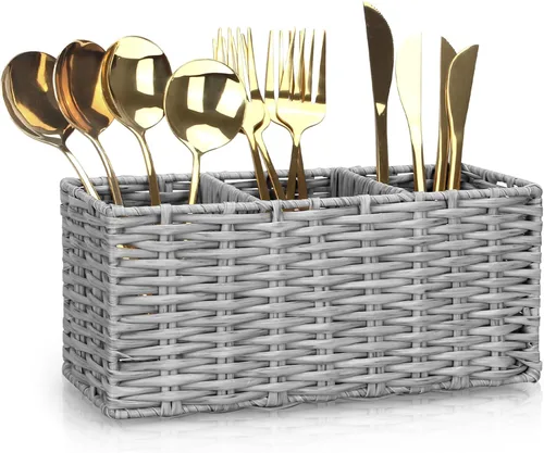 Ayiaren Organizador de cubiertos de plástico gris para cubiertos, organizador de utensilios pequeños para encimera de cocina, fiesta, cubiertos,