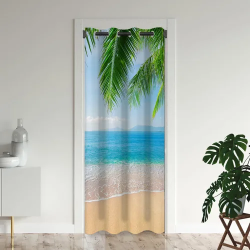 Cortinas opacas para puerta de playa oceánica para puertas, cortinas opacas hawaianas de verano con palmeras para armario de dormitorio de niños,