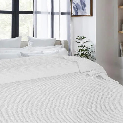 Miniatura 5 de Bed Bath & Home - Manta de 100% algodón, ligera y transpirable, buena para todas las estaciones, suave y acogedora. Blanco