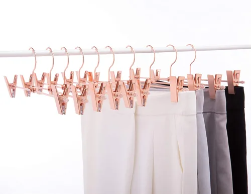 Miniatura 5 de Paquete de 20 perchas de metal resistente de 13 pulgadas, colgador de pantalones, colgador de falda con clips ajustables, paquete de 20