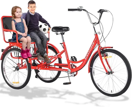 Miniatura 8 de Triciclo para adultos de 7 velocidades, triciclo para adultos con asiento trasero para damas, bicicletas de 3 ruedas de 24 pulgadas, triciclo