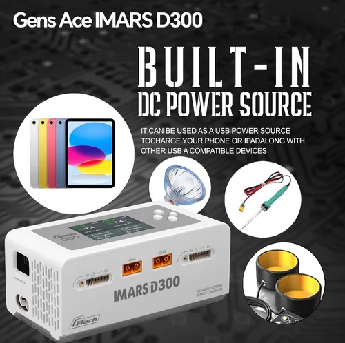 Miniatura 6 de IMARS D300 Gens Ace Lipo Cargador de batería G-Tech Smart Dual Lipo Balance Cargador AC 300W DC 700W (350W* 2) 16A Cargador de doble canal