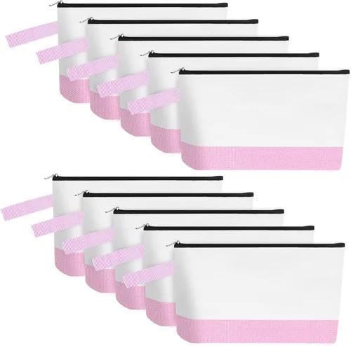 Miniatura 45 de 10 bolsas de maquillaje de lona de algodón con parte inferior y correa, bolsa de cosméticos multiusos con cremallera, bolsa de aseo de viaje, bolsa